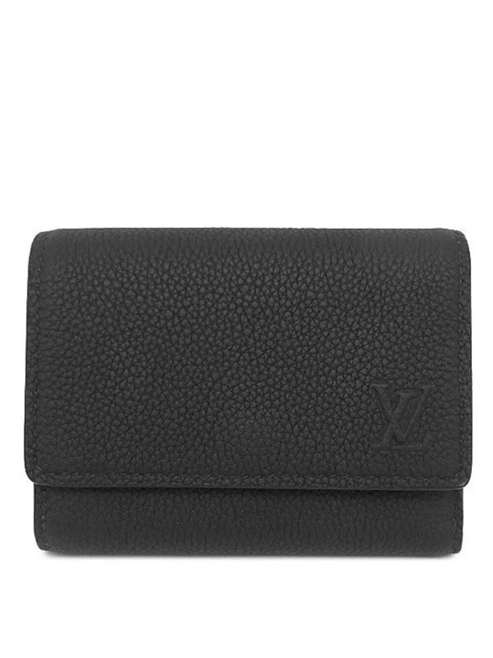 Louis Vuitton Trifold Wallet Victor Calf Wax Leather Noir Silver Black Compact